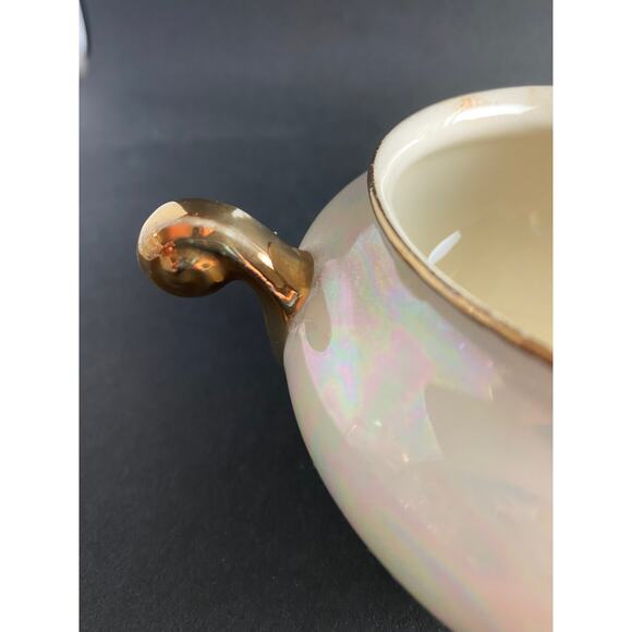 Vintage Homer Laughlin Pearl Iridescent Creamer & Open Sugar Bowl | 1940s - Picture 6 of 9